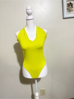 Zara Neon Yellow Halter One-Piece Swimsuit